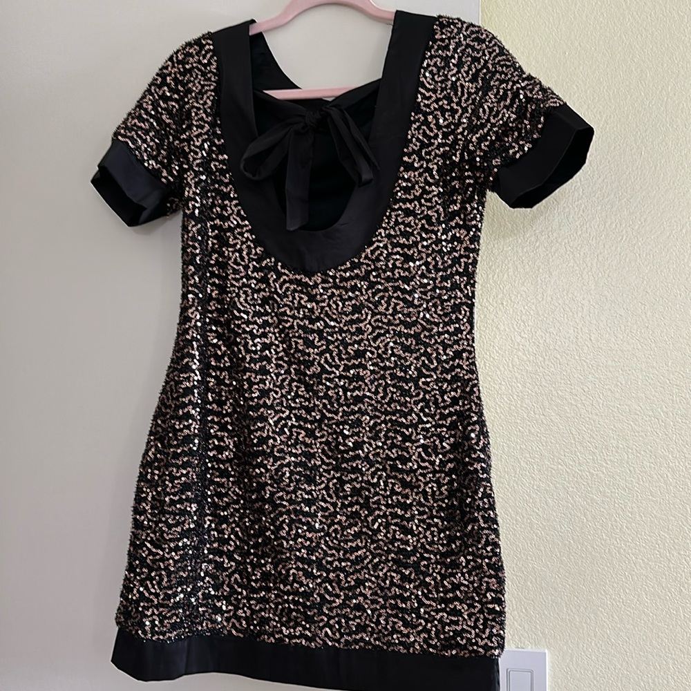 Sequin dress black and bronze mini dress